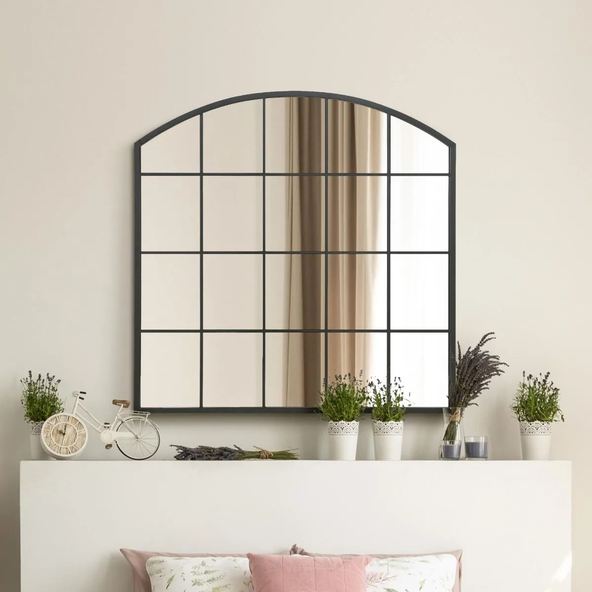 MirrorOutlet Black Framed Arched Window Leaner/Wall Mirror 39" X 39" (100x100CM) 6