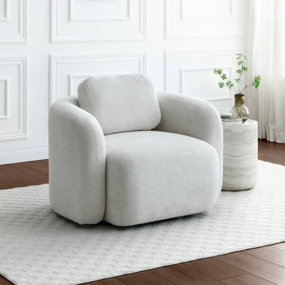 Return - Max Natural Soft Chenille Curved Swivel Accent Chair