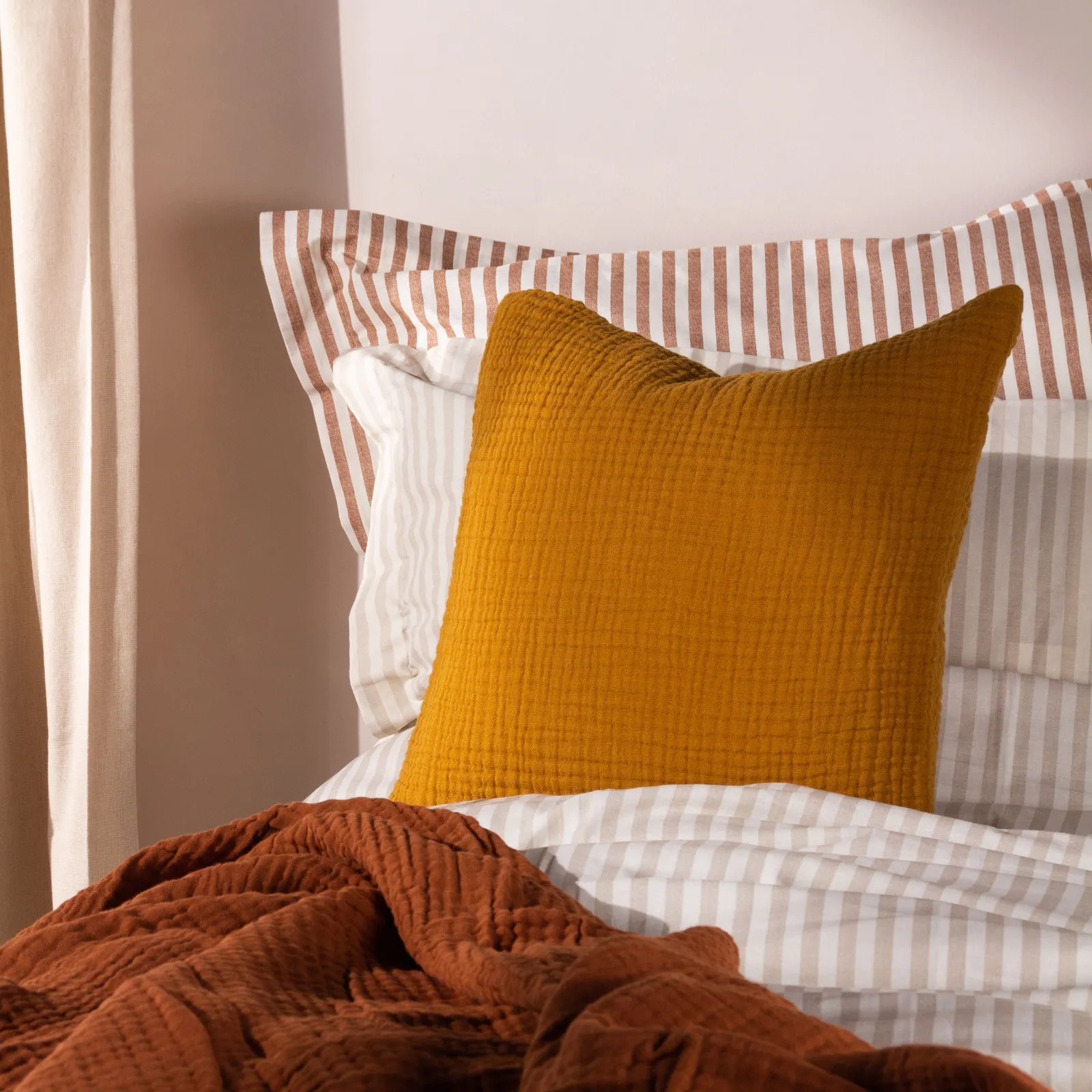 Yard Lark Muslin 100% Cotton Plain Cushion in Yellow 1
