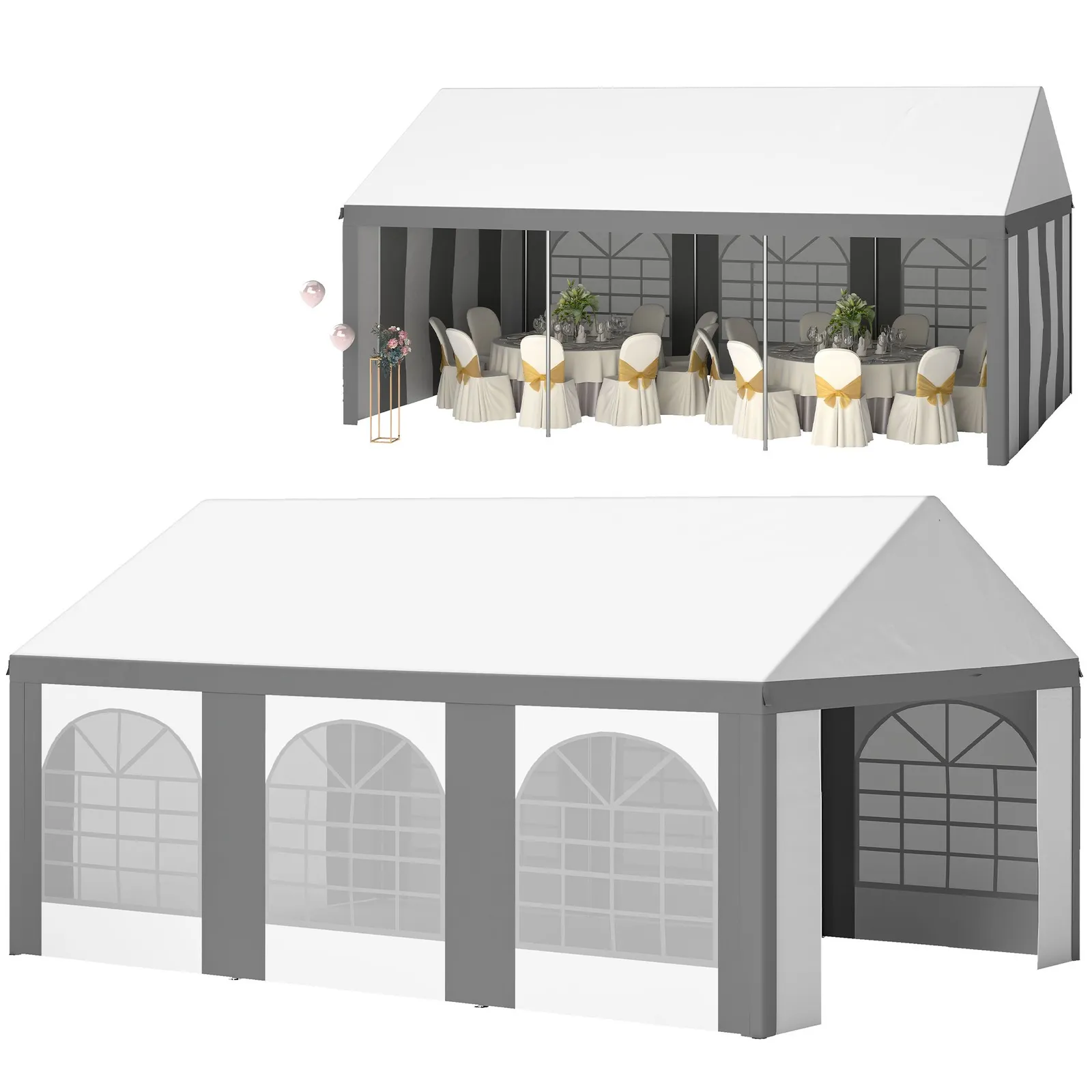 OUTSUNNY Party Tent, Marquee Gazebo with Sides, Windows & Double Doors in Grey 2