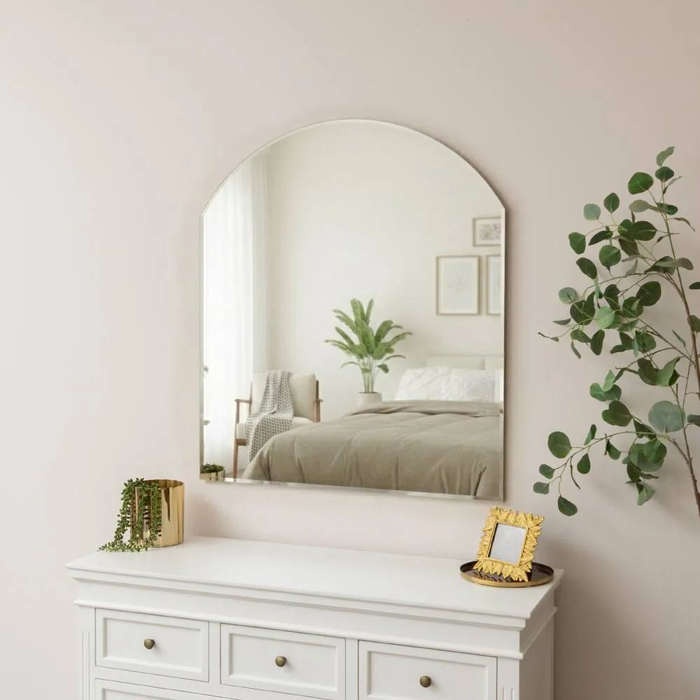 Melody Maison Large Frameless Arched Mirror With Bevelled Edges - 88cm X 100cm in Gold 2