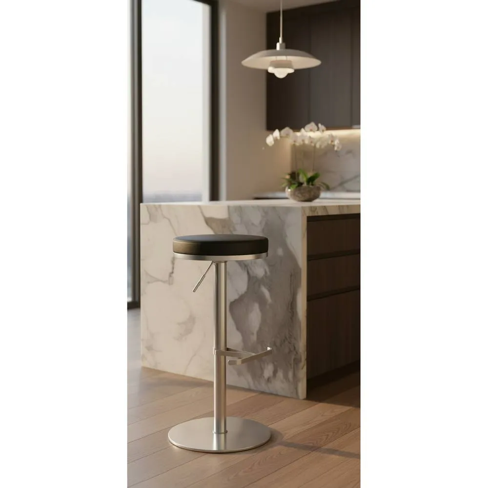 netfurniture Barrir Satin Brushed Steel Kitchen Stool Weighted Base in Black 2