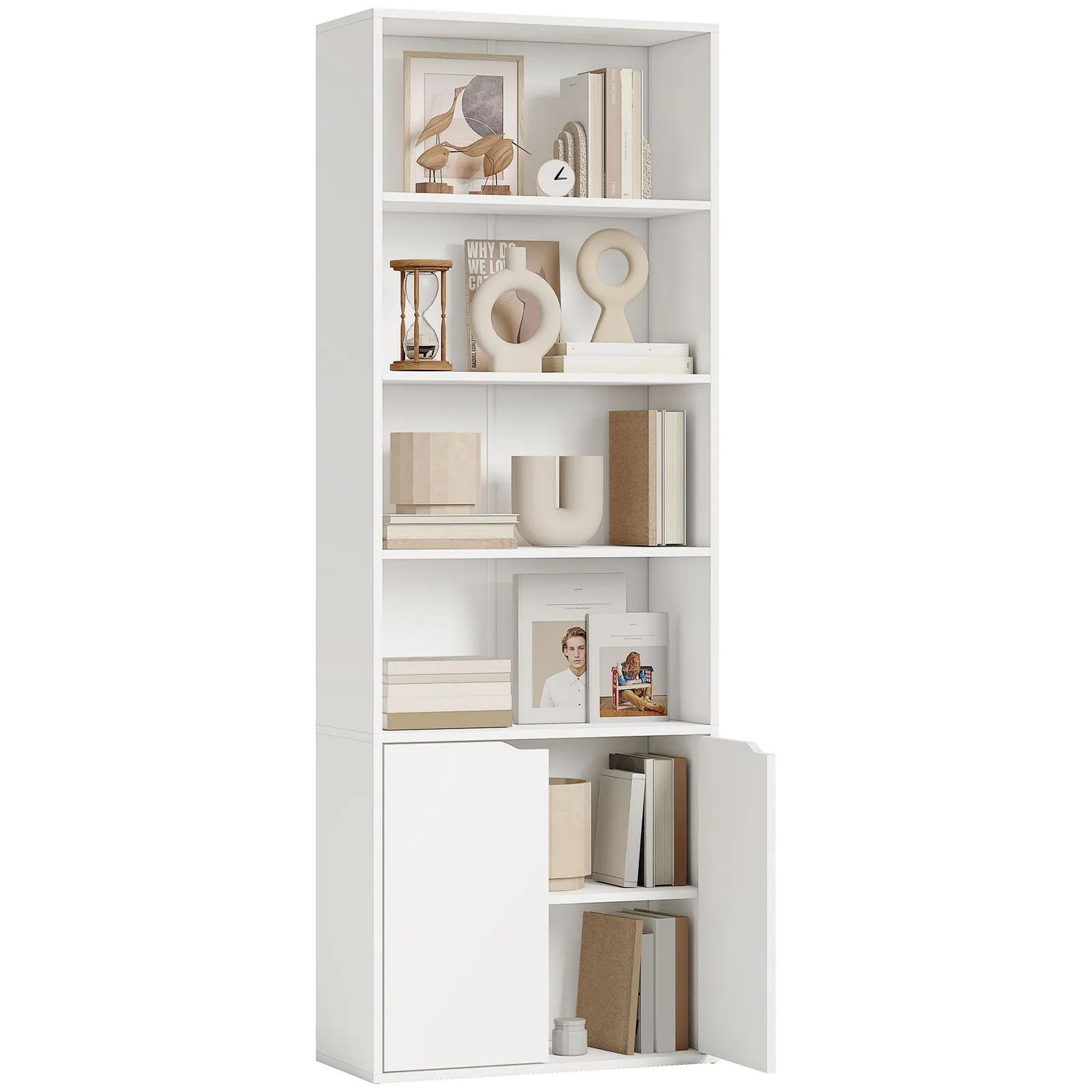 HOMCOM 2 Door 4 Shelves Tall Bookcase Modern Bookshelf Storage Display Unit in White 2