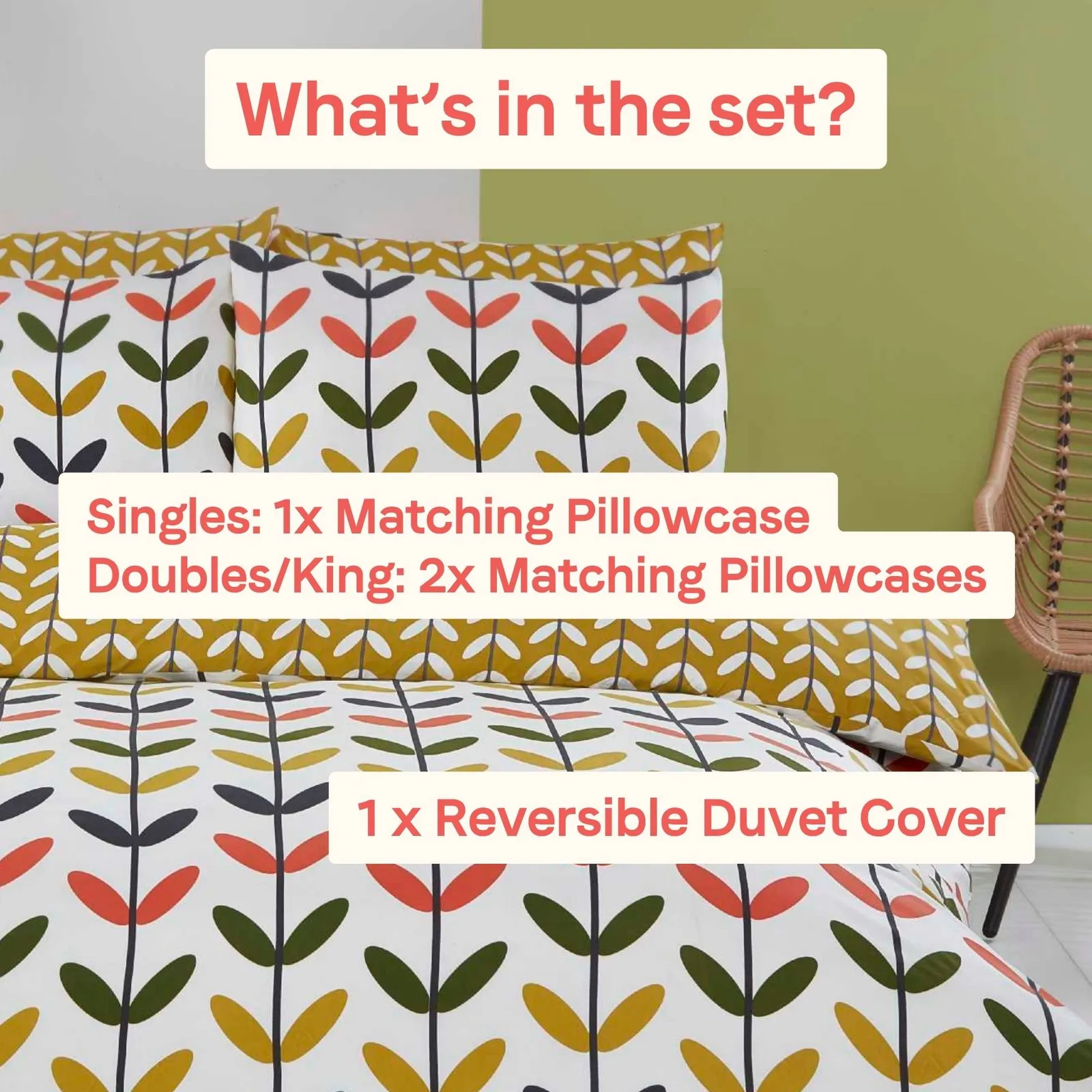 Rapport Home Jules Floral Microfiber Reversible Duvet Cover Set with Pillowcase in Yellow 5