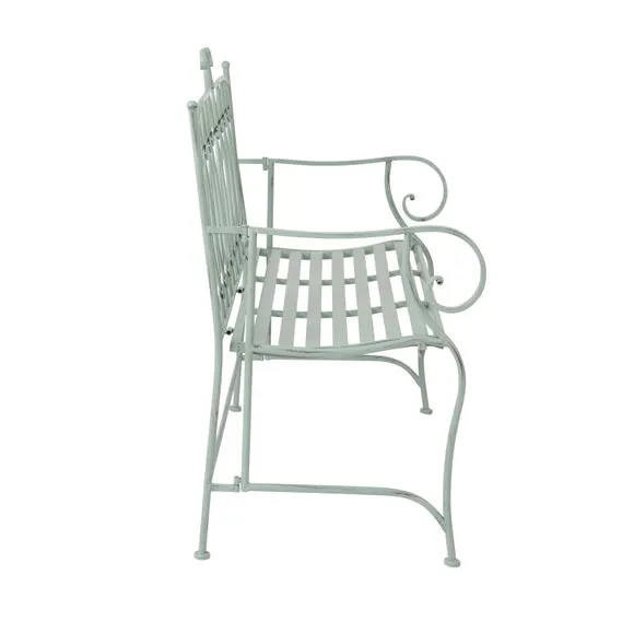 Wrought Iron 2 Seater Sage Green Bench 6