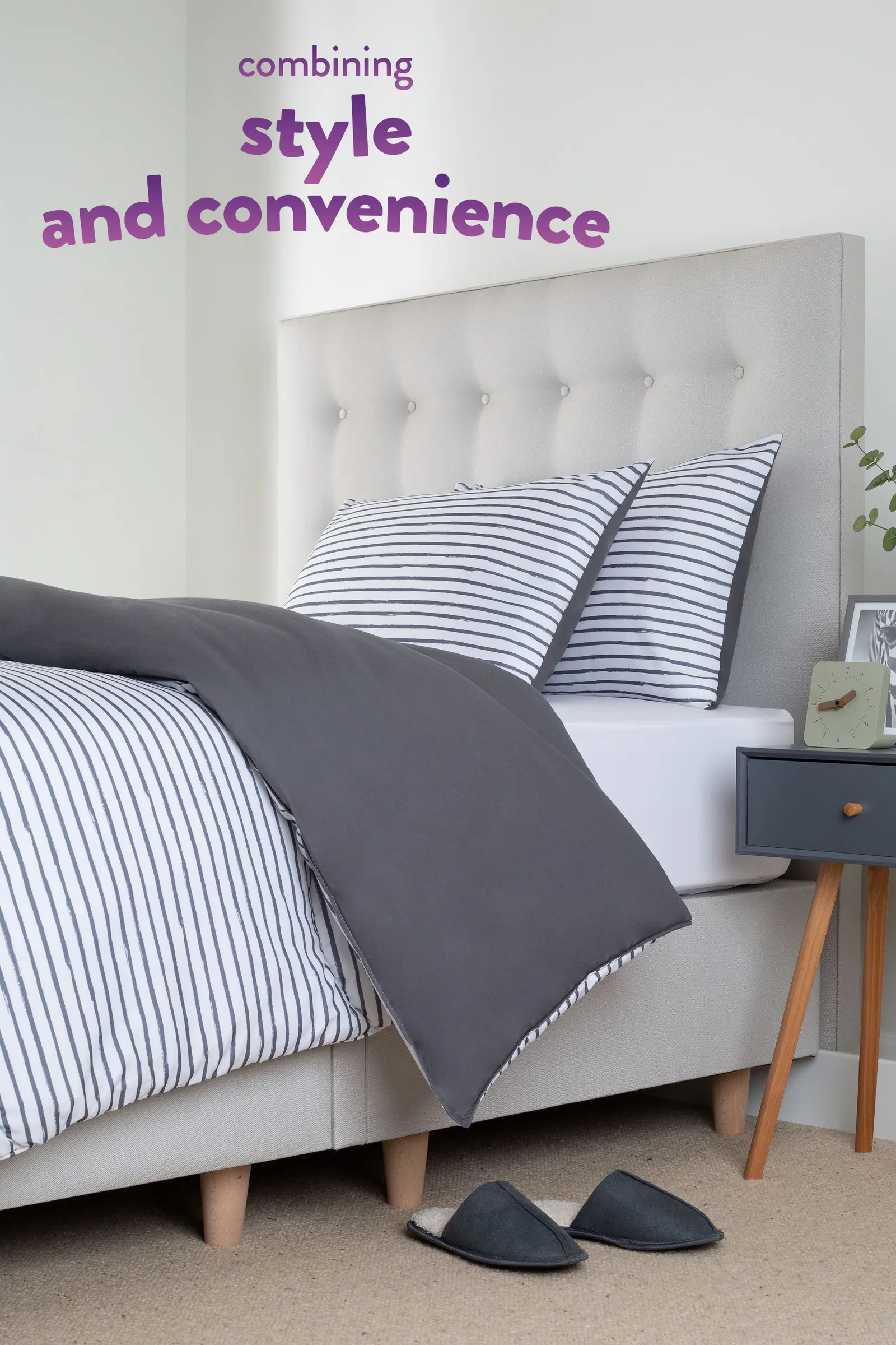 Slumberdown Coverless Comfort Printed Stripe Grey 10.5 Tog Duvet 2