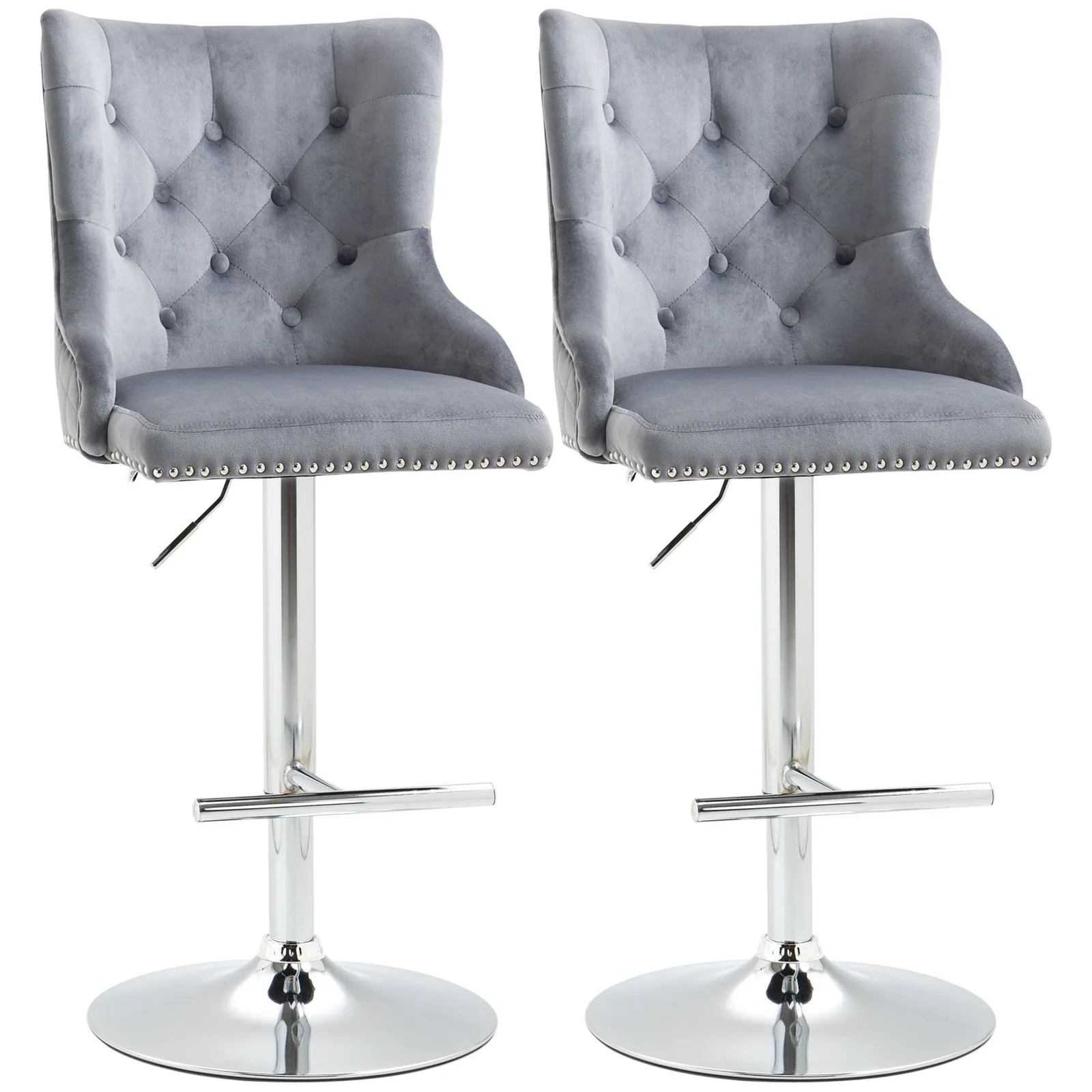 HOMCOM Bar Stools Set of 2, Swivel Velvet Barstools with Footrest, Grey 2