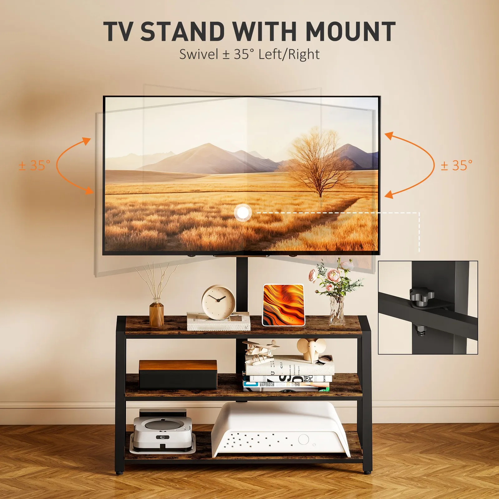 HOMCOM TV Stand Cabinet with Swivel Bracket for 32 - 70 Inch TVs in Brown 4