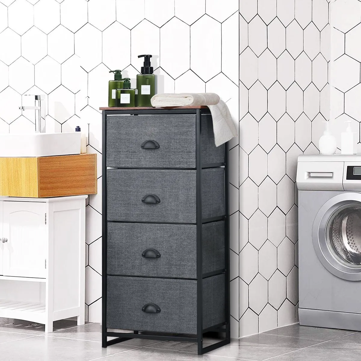 Costway 4-Drawer Fabric Dresser Metal Frame Chest of Drawers Nightstand 3