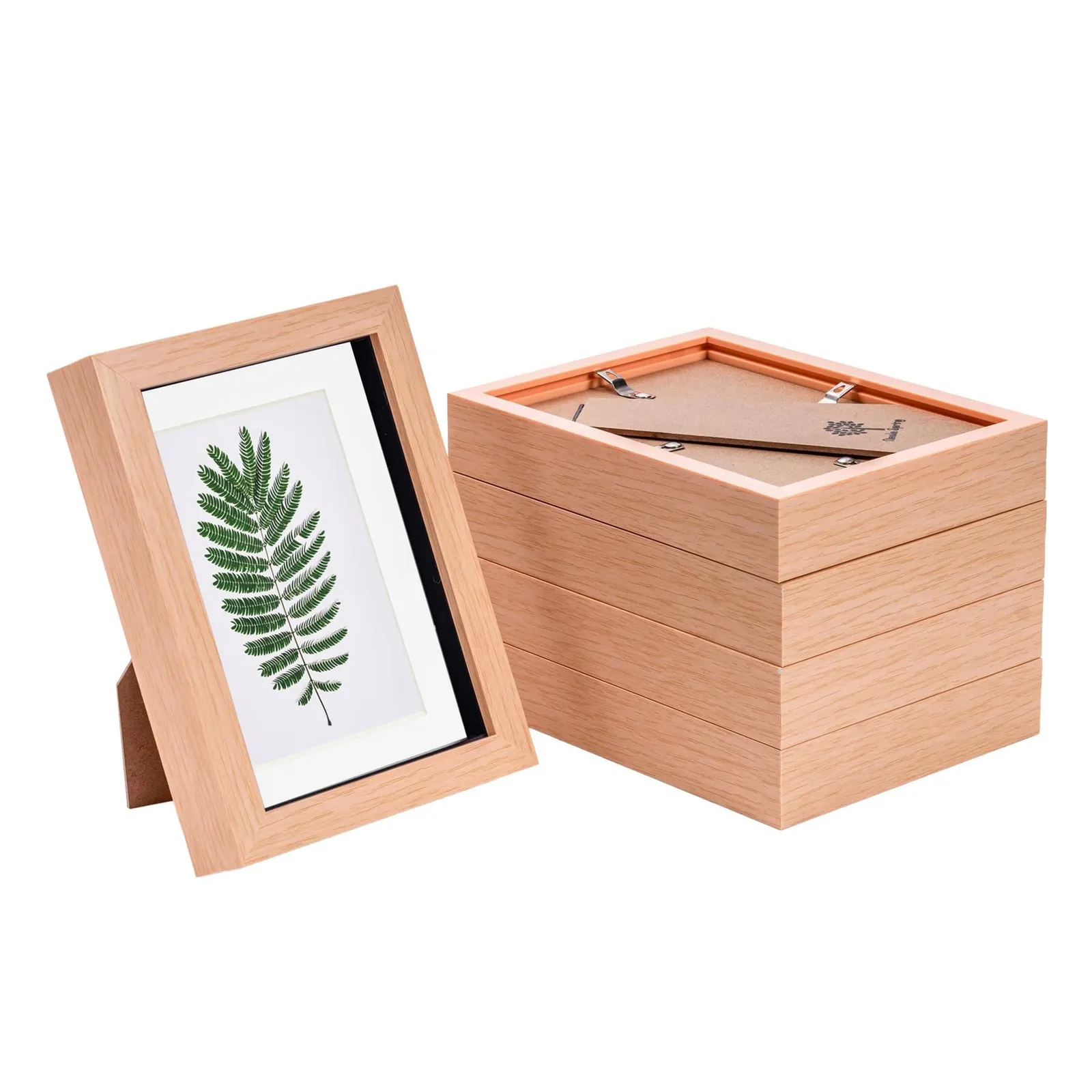 Nicola Spring 3D Box Photo Frames - 5 x 7" with 4 x 6" Mount - Black Mount - Pack of 5 in Light Brown