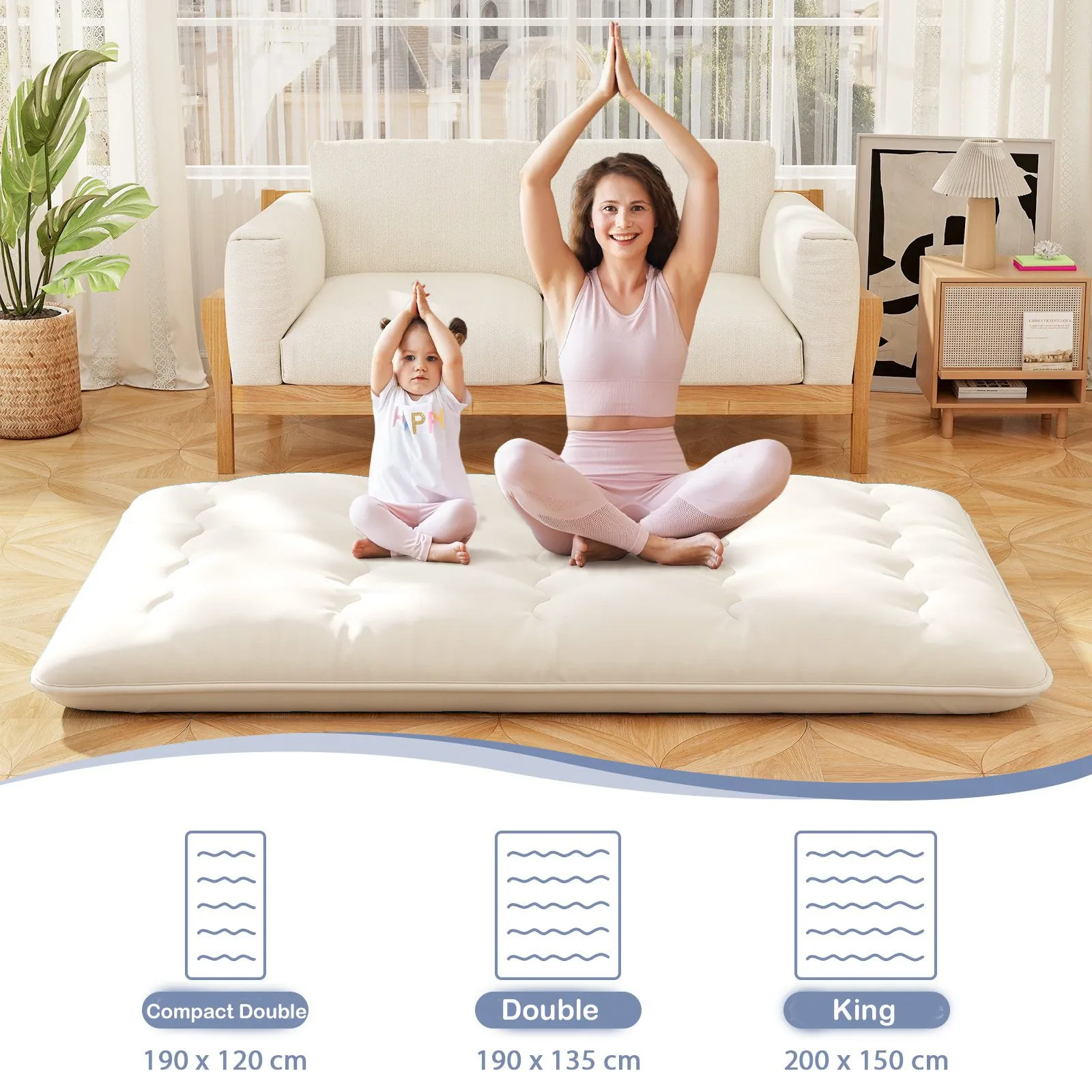 Costway Foldable Tatami Mat Floor Futon Mattress Roll up Sleeping Pad with Washable Cover, Small Double/Double/King Size in Beige 4