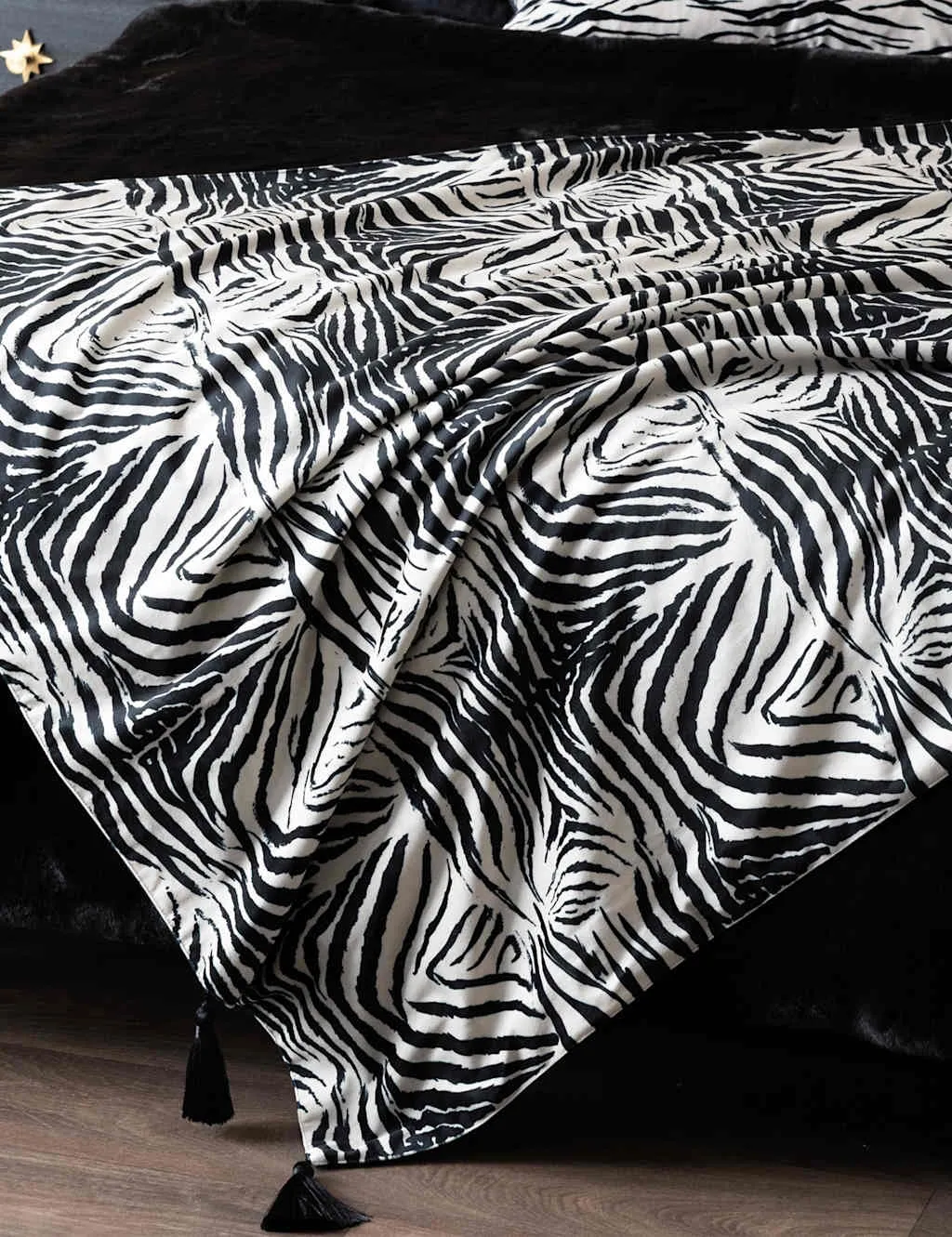 Rockett St George Velvet Zebra Tassled Throw Black Mix