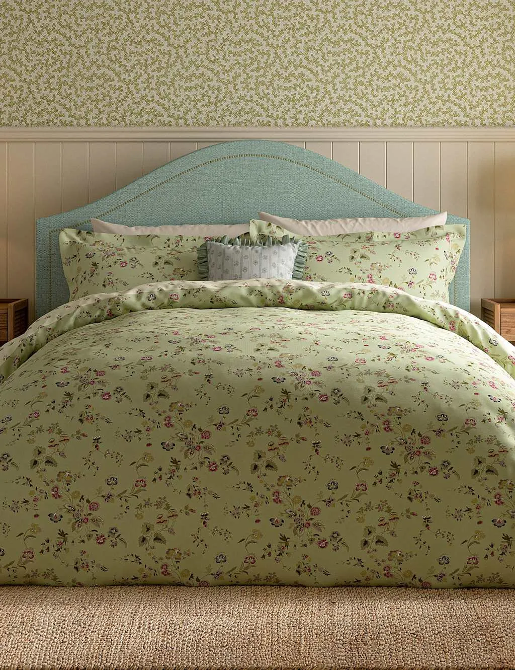 Sanderson Pure Cotton Nectar Fields Bedding Set Green Mix