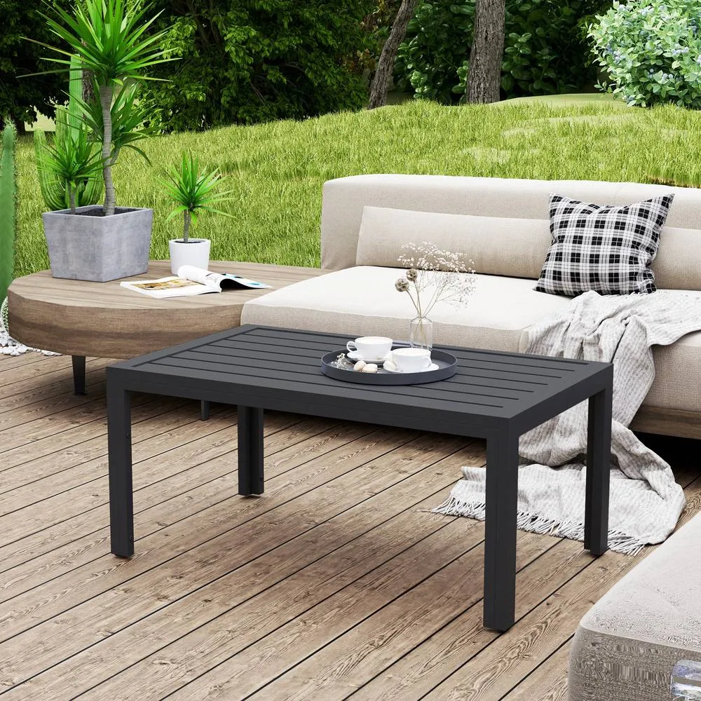 OUTSUNNY Outdoor Side Table Garden Table with Steel Frame & Slat Top Grey