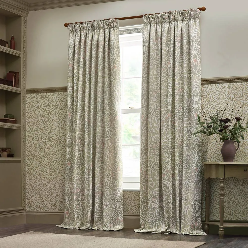 Morris & Co Acorn Multi Floral Jacquard Room Darkening Pencil Pleat Curtains in Stone 6