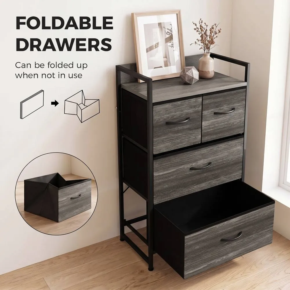 HOMCOM Bedroom Chest of Drawers 4 Drawer Dresser with Shelf, Grey 6