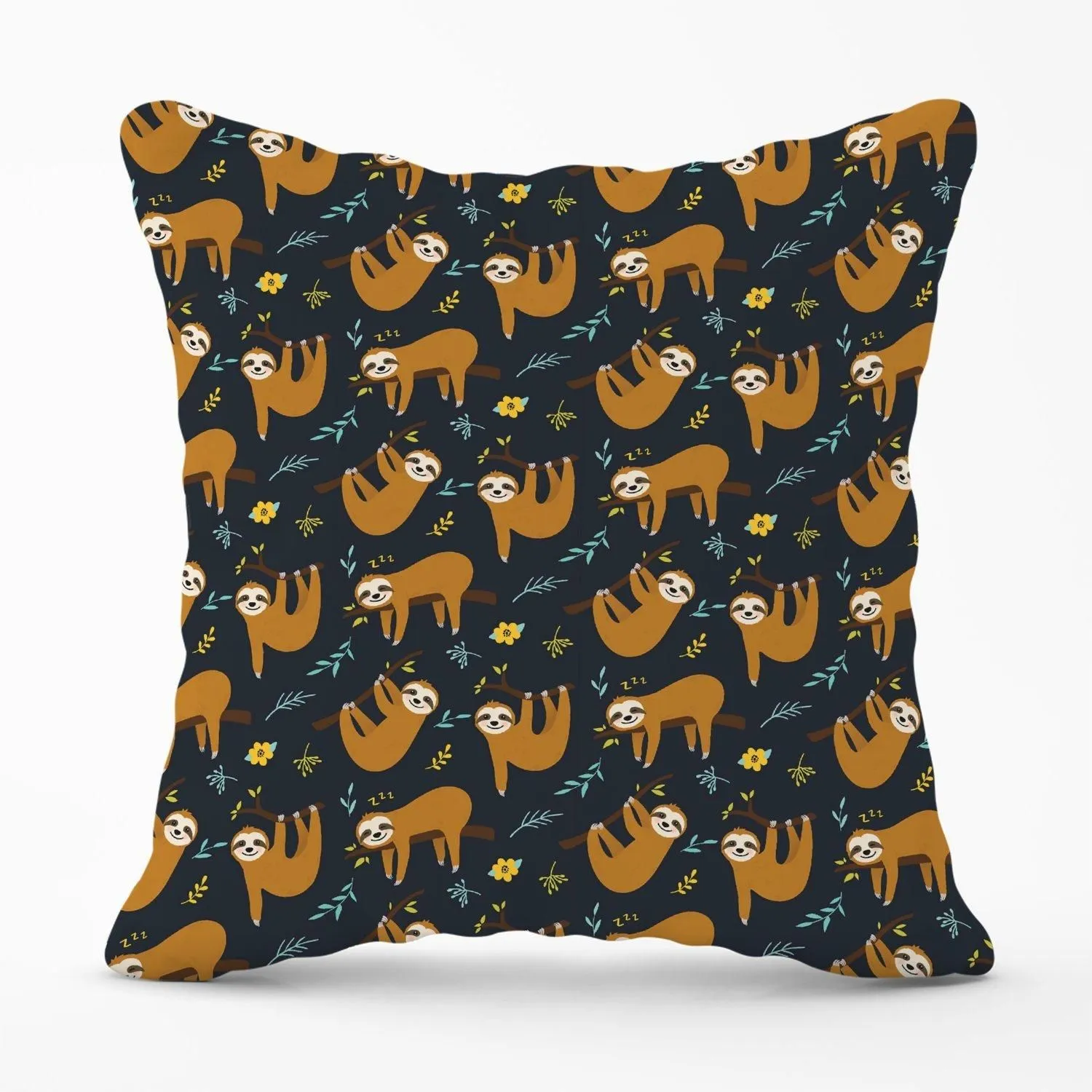 Warren Reed - Designer Cute Sloths Outdoor Cushion in Brown