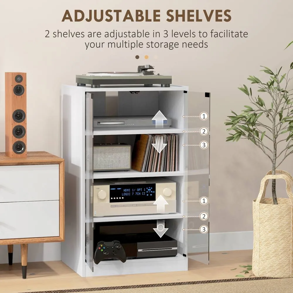 HOMCOM 4-Tier Hi-Fi Stand with Adjustable Shelves, White Wood-Effect 4