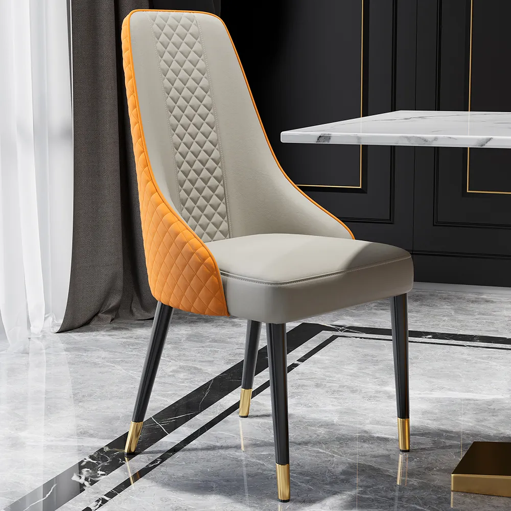 Modern Dining Chairs Set of 2 Faux Leather High Back with Upholstered Orange Dining Room Chairs