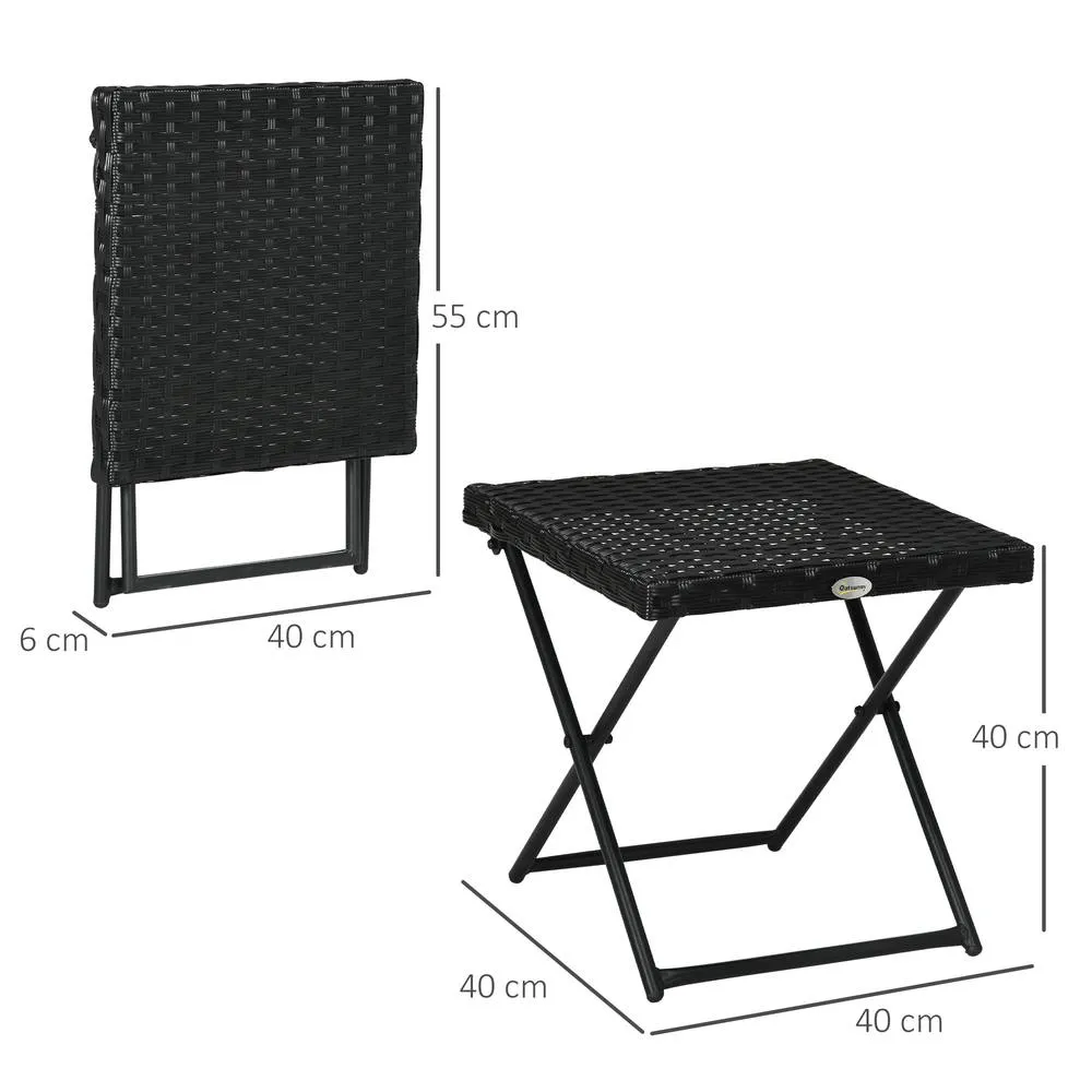 OUTSUNNY Folding Square Rattan Coffee Table w/ Steel Frame Bistro Garden in Black 3
