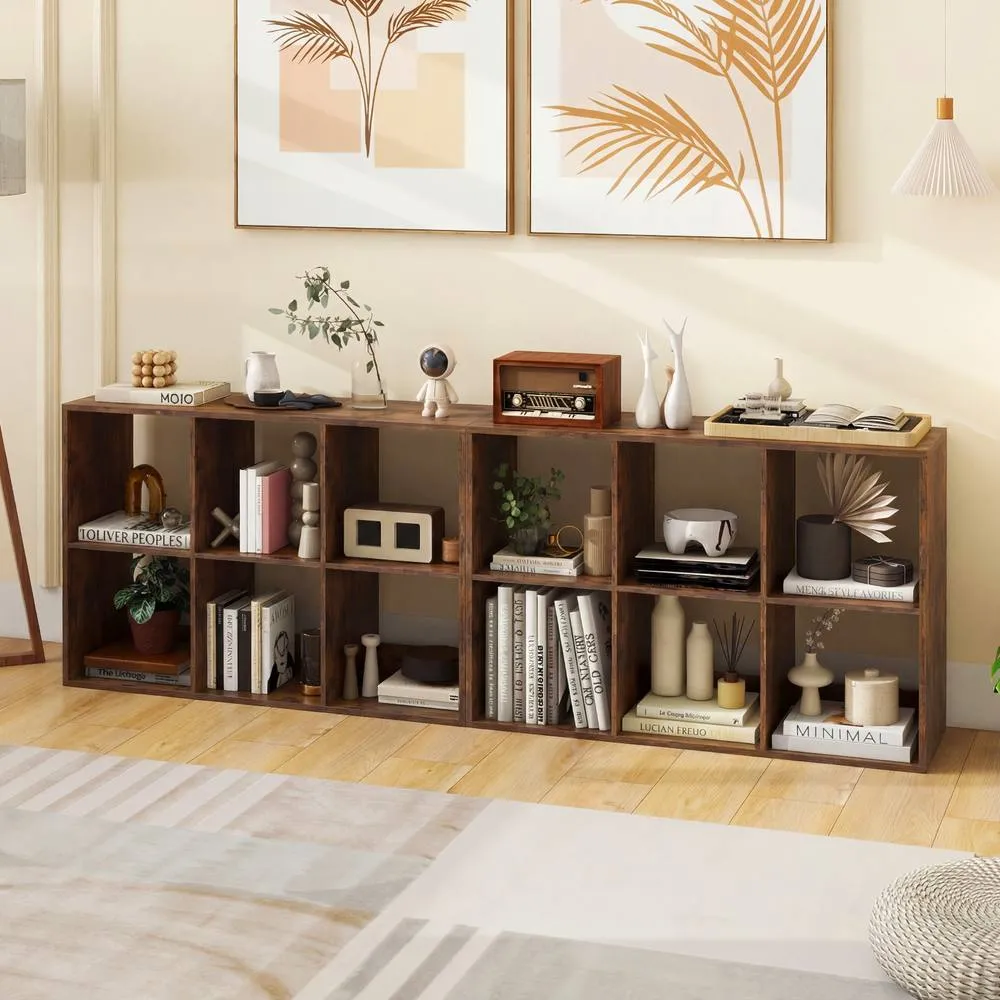 Costway 6-Cube Bookshelf Wooden Ladder Shelf Modern 2-Tier Open Display Shelf in Brown 5