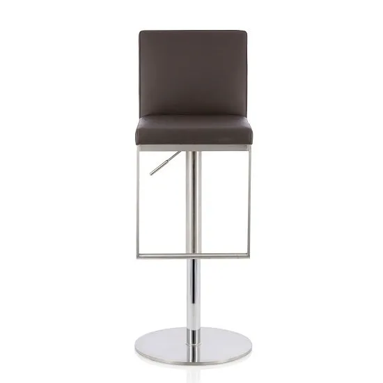 Cuban Bar Stool In Brown Faux Leather And Stainless Steel Base