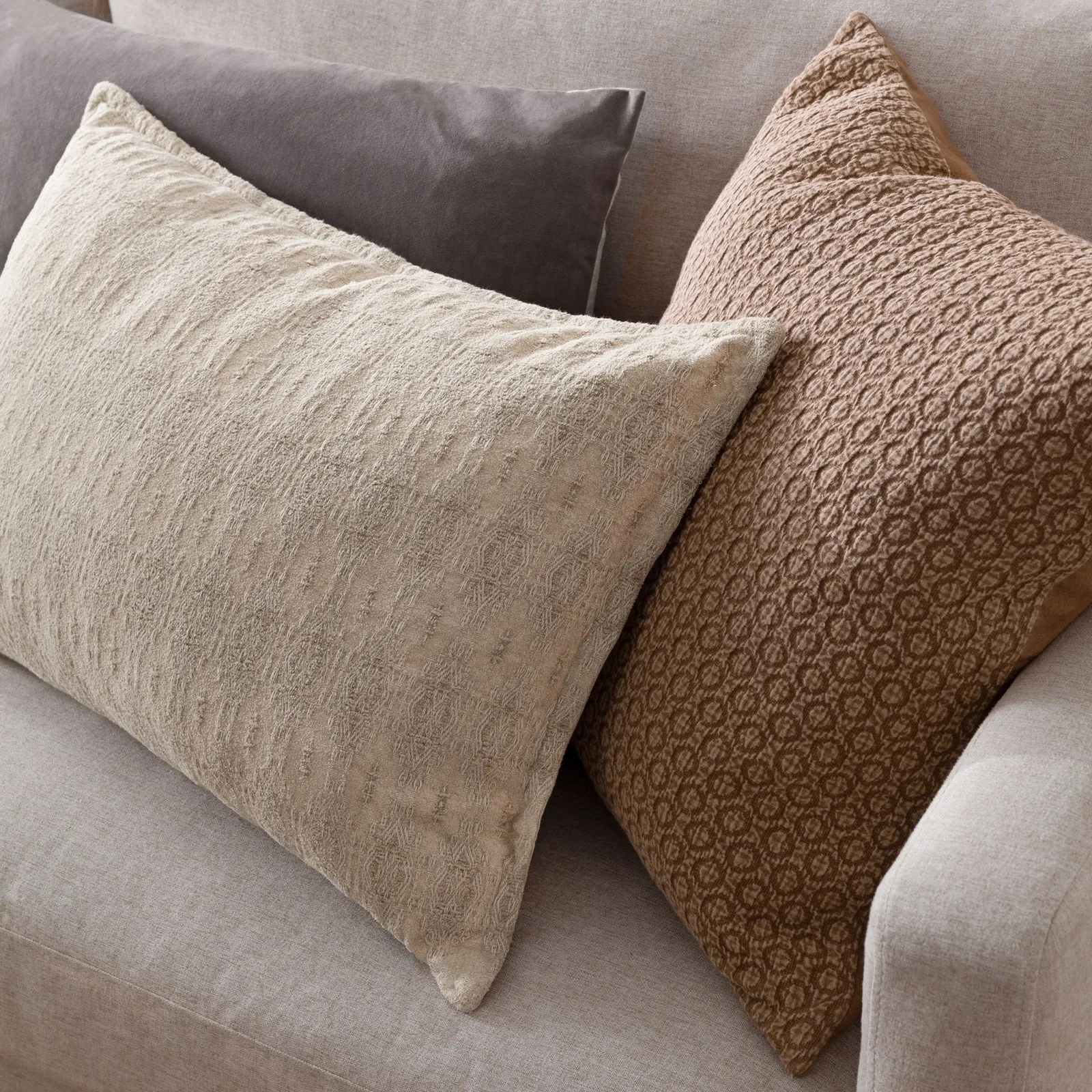 Yard Tryfan Textured 100% Cotton Cushion in Light Brown 5