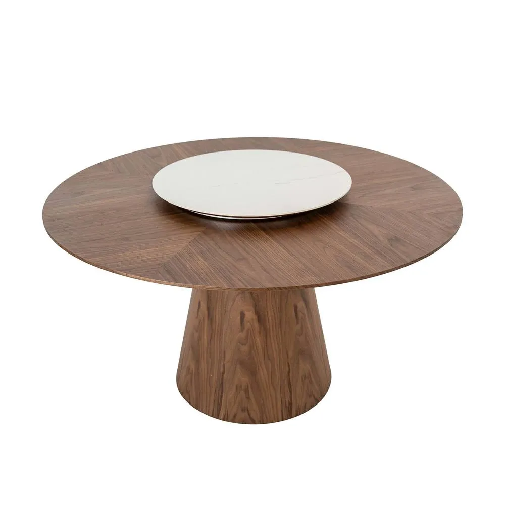 Angel Cerda Model Round Walnut Dining Table with Rotating Marble in Brown 6