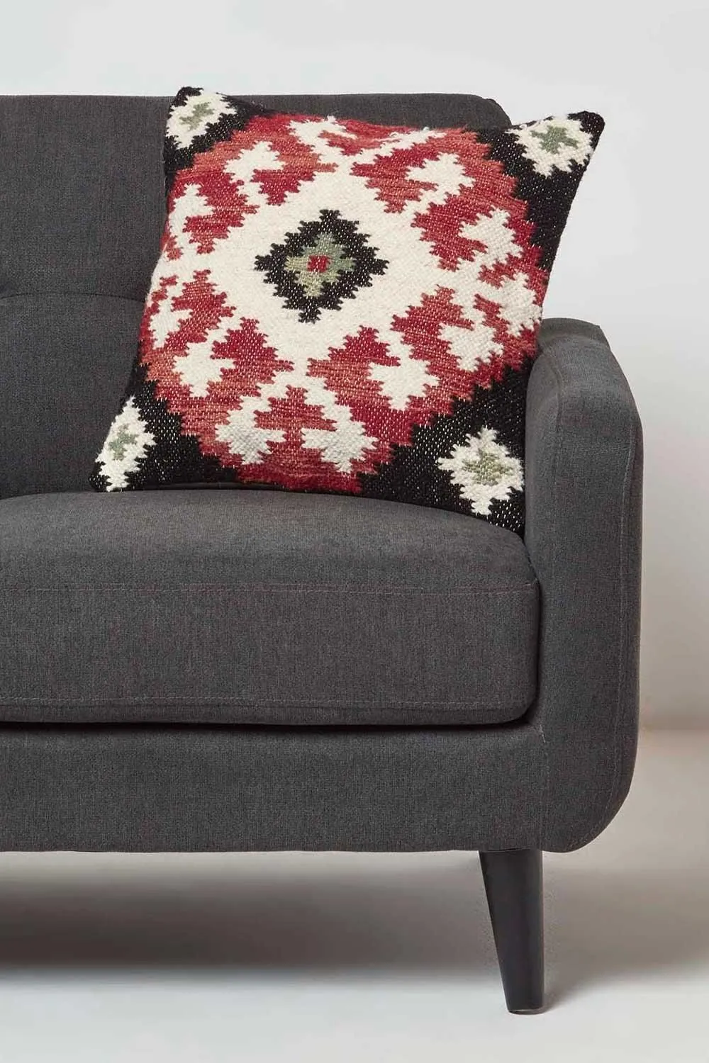 Homescapes Tawa Handwoven Traditional Red & Black Kilim Cushion 2