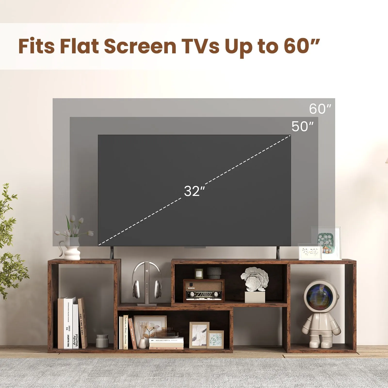 Costway 2-Piece Console TV Stand Modern Minimalist Entertainment Center in Brown 6