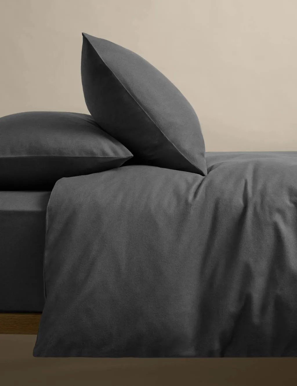 M&S Pure Cotton Brushed Bedding Set Charcoal
