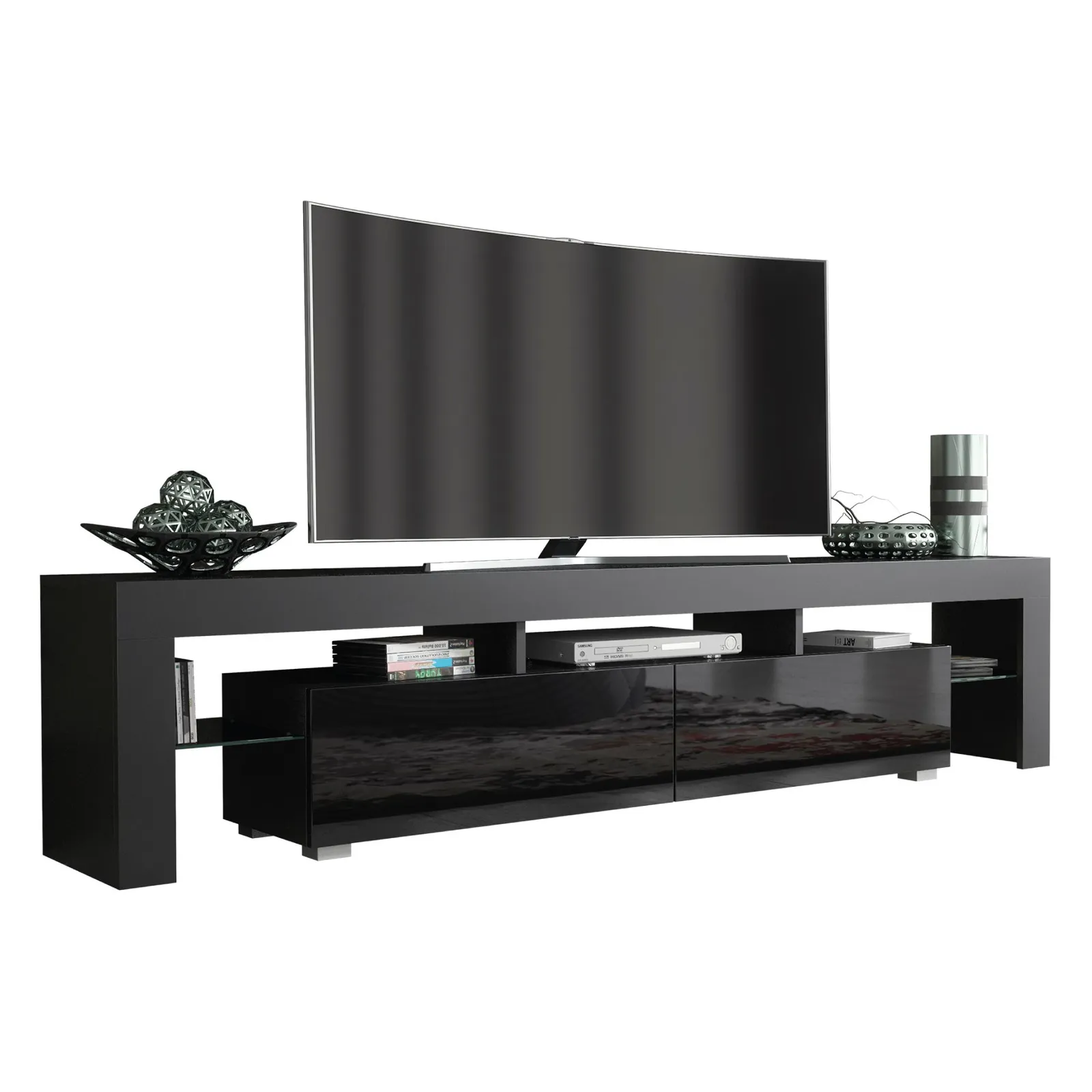 Creative Furniture TV Unit 200cm Modern - Black with High Gloss Doors 3