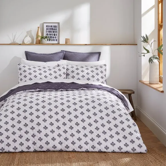 Ashwin Floral Blockprint Duvet Cover and Pillowcase Set 1