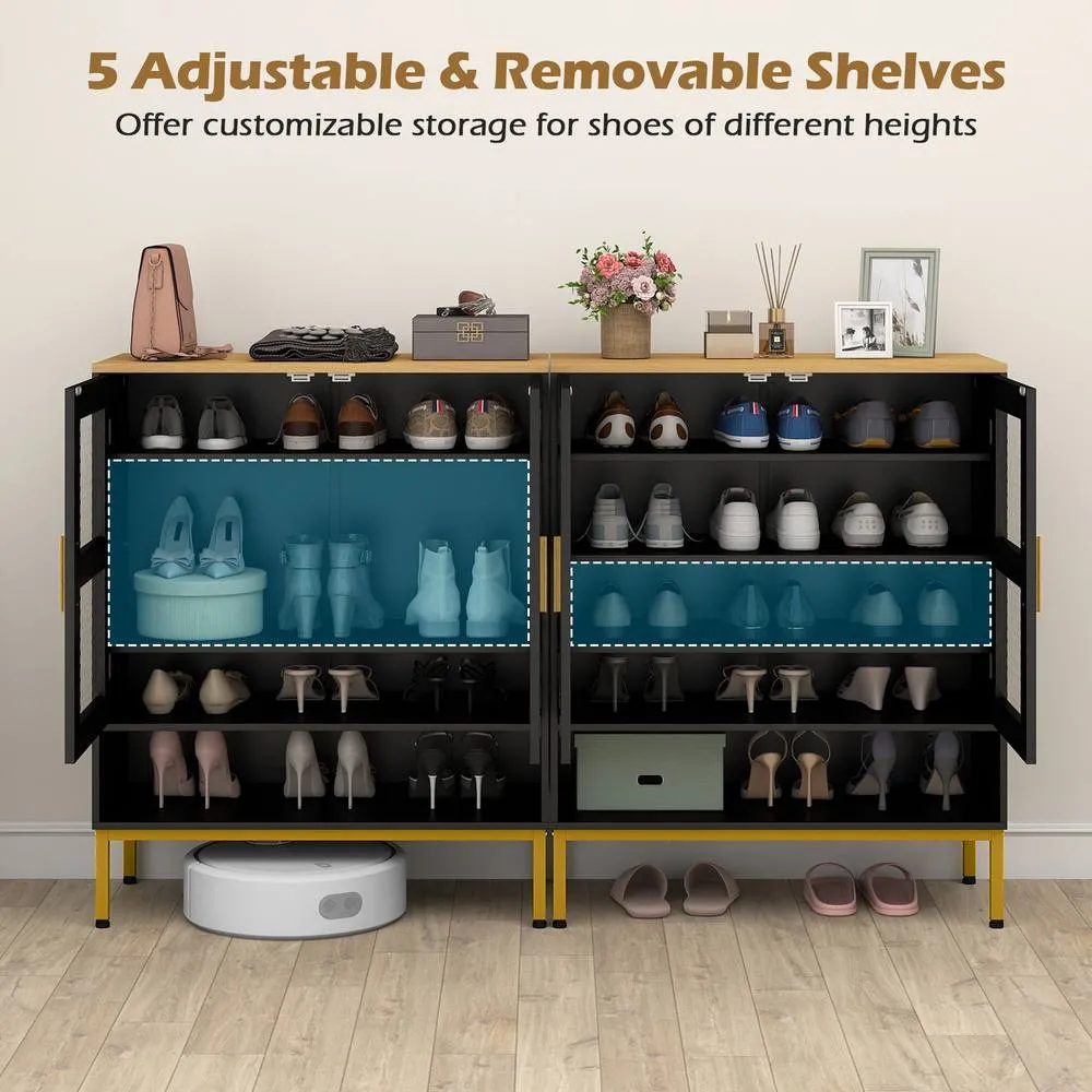 Costway Wooden 5-Tier Shoe Cabinet Modern Shoe Storage Organizer w/Glass Doors in Black 6