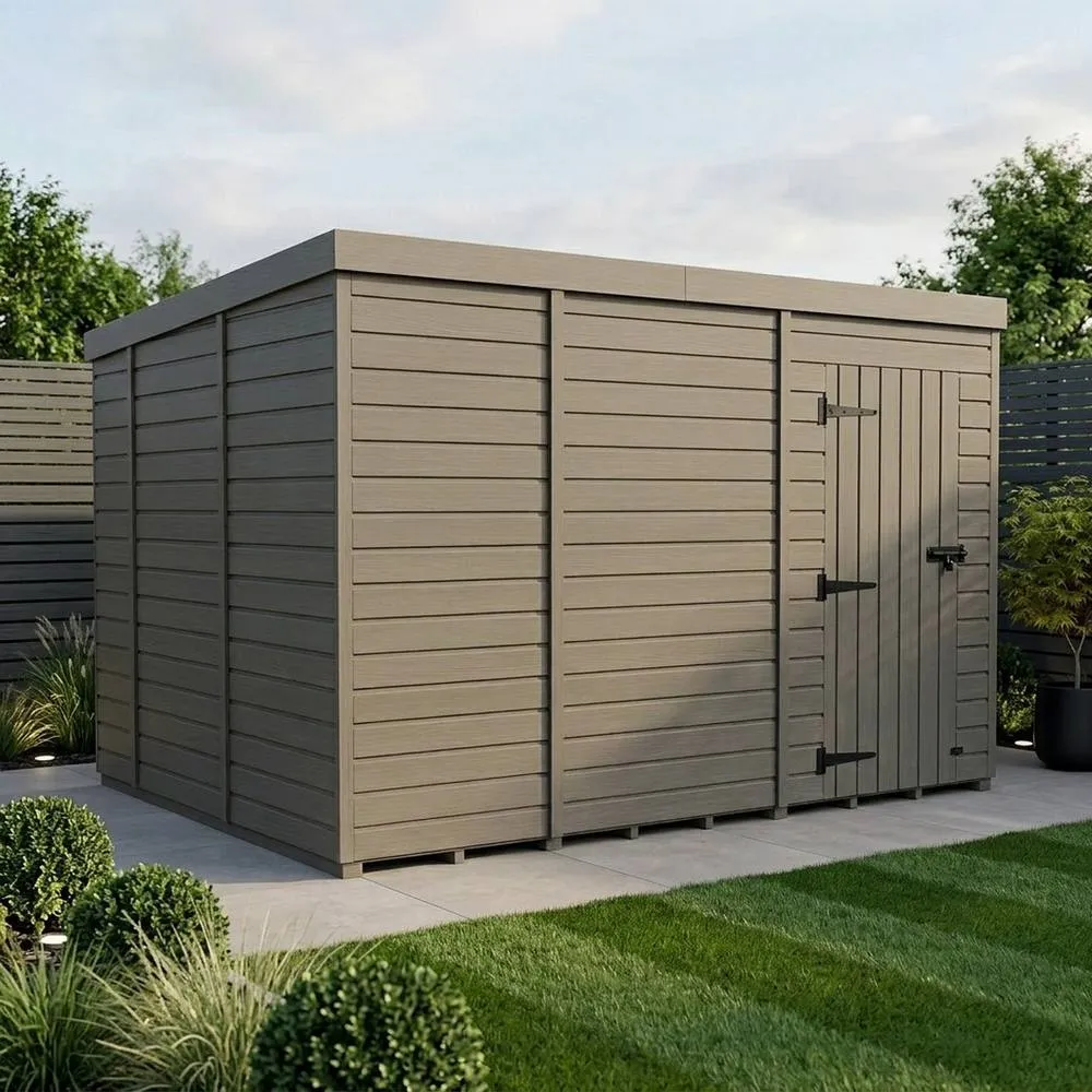 Buttercup Farm 13ft x 10ft Composite Pent Garden Shed Single Door No Windows in Grey 2