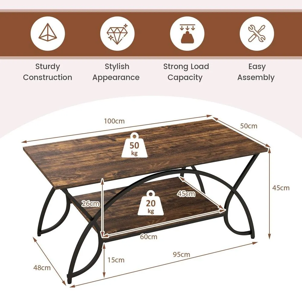 Costway 2-tier rectangular coffee table / living room tea table in Brown 2