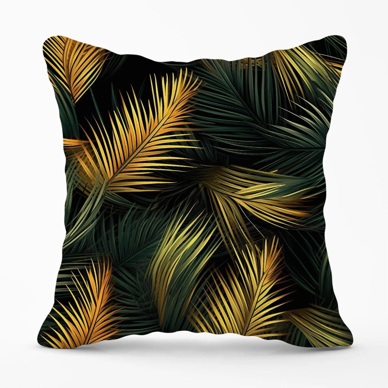 Warren Reed - Designer Golden Palm Leaves Outdoor Cushion in Green