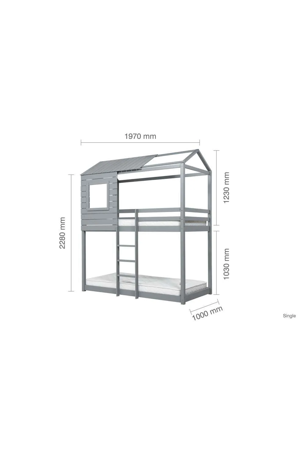 Birlea Solid Wood Bunk Beds Adventure 3FT Single Bed Pine Frame in Grey 6
