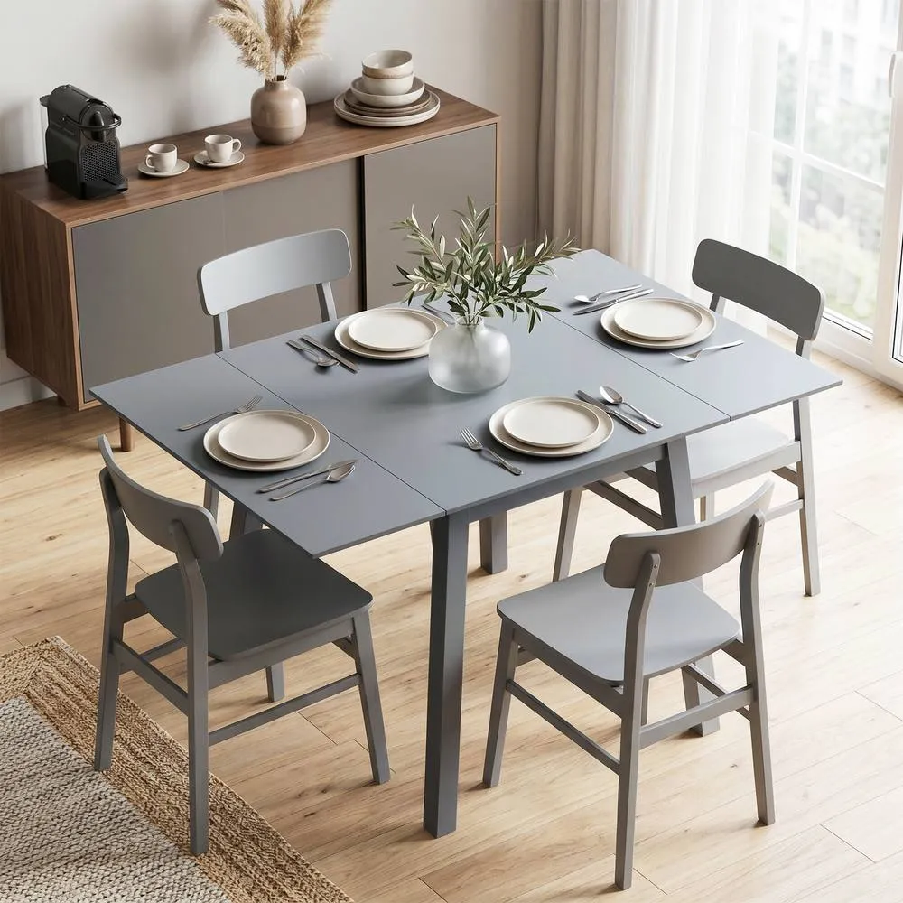 HOMCOM Folding Dining Table for Small Space Wood Drop Leaf Table in Grey