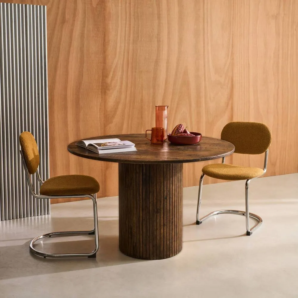 sweeek Round rubberwood dining table & oak veneer 4 seats in Dark Brown 5