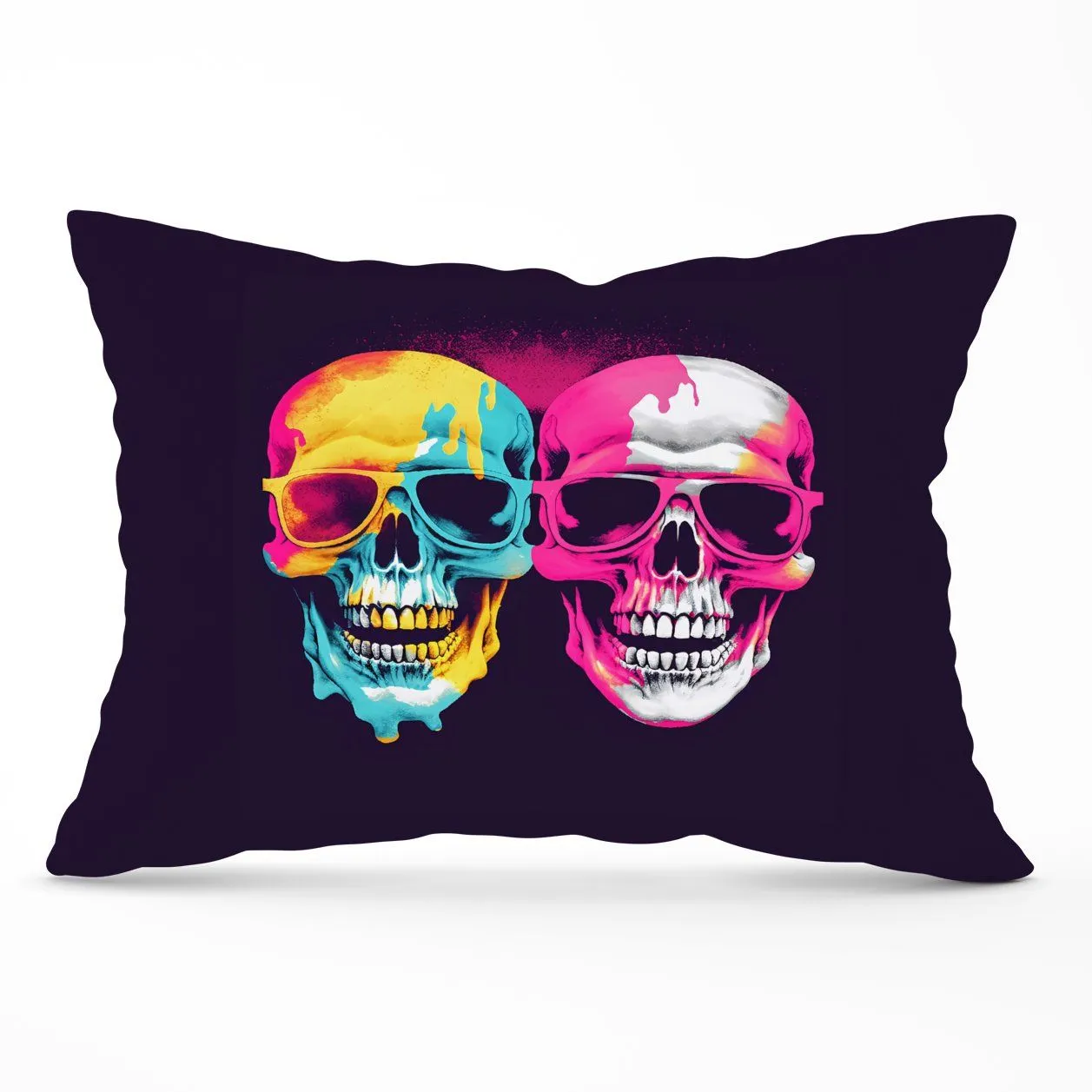 Warren Reed - Designer Pinks & Blue Happy Skeletons Cushions