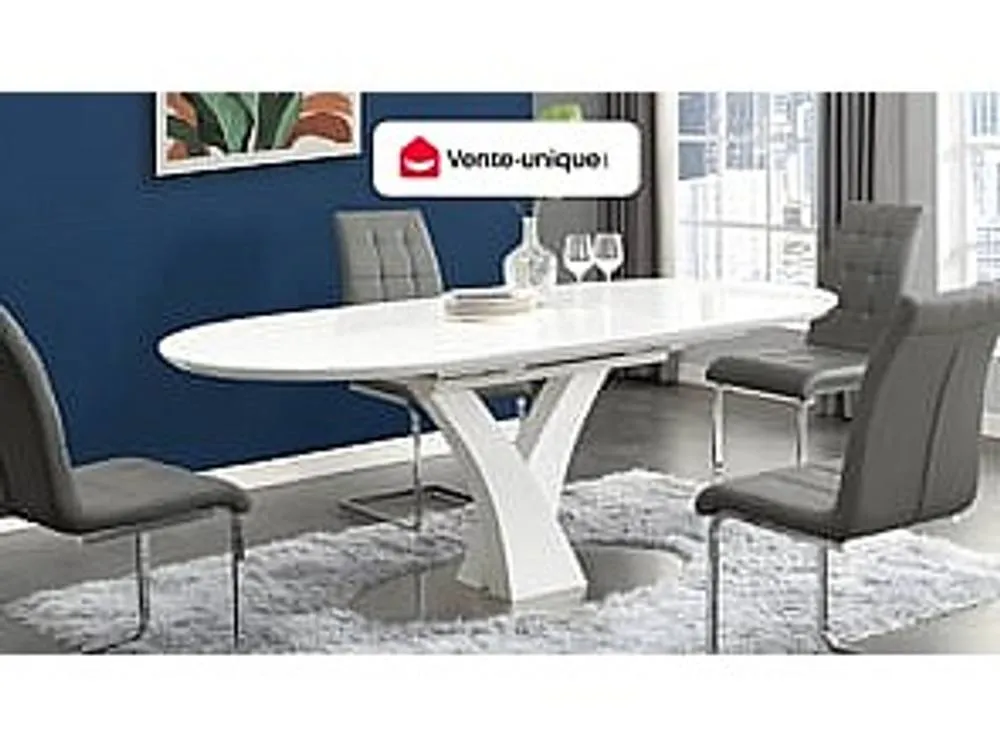 Vente-unique Extendable Dining Table for 6 To 8 People - MDF & Stainless Steel in White 4