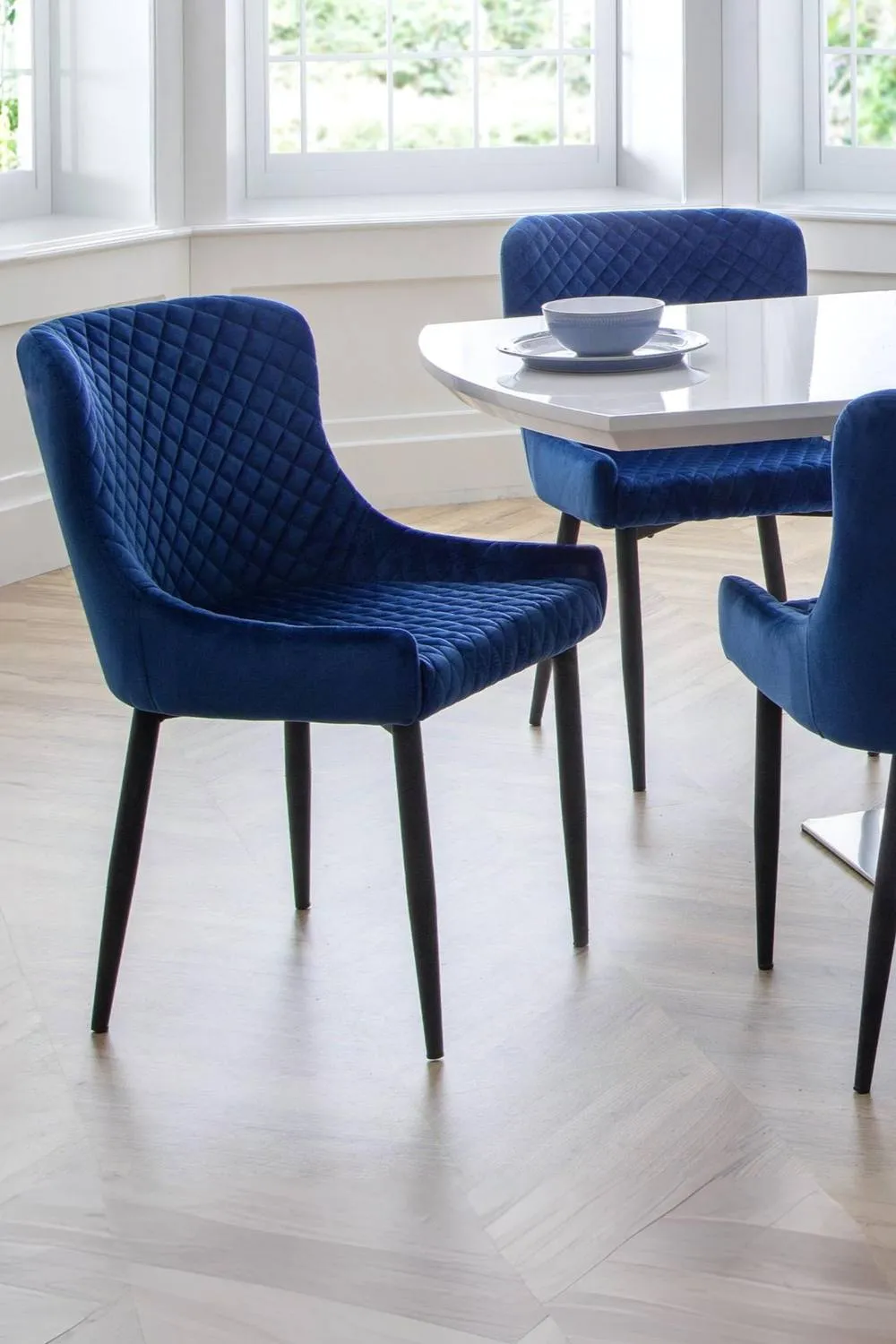 Julian Bowen Luxe Diamond Quilted Upholstered Dining Chair (Set of 2) in Blue 2