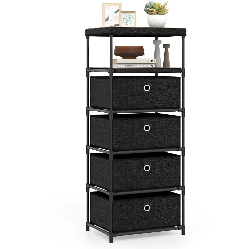 Costway Fabric Storage Tower Industrial Organizer Unit with 4 Drawers-Black in Black