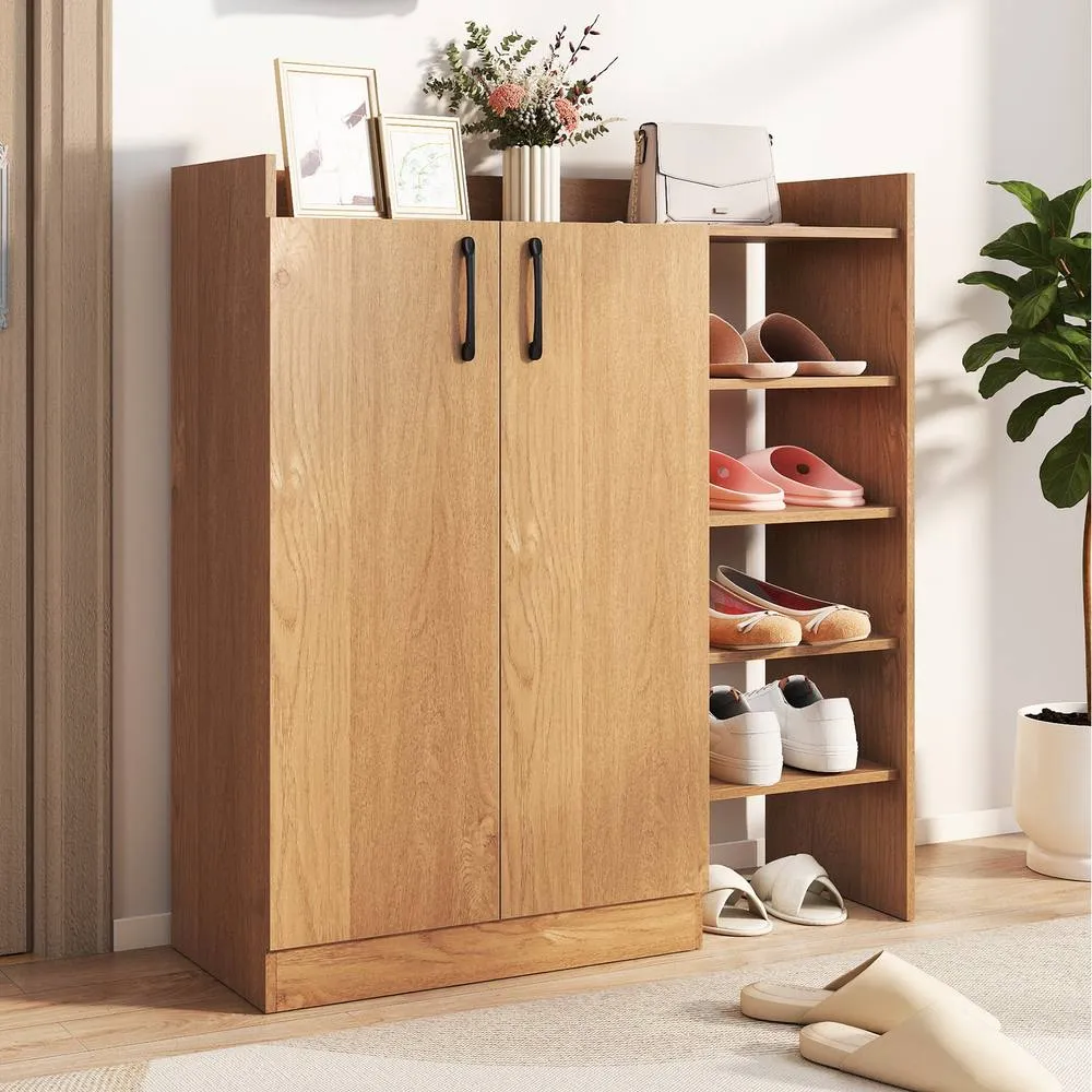Costway Shoe Cabinet Shoe Storage Organizer w/ 4 Open Shelves-Natural in Natural 4