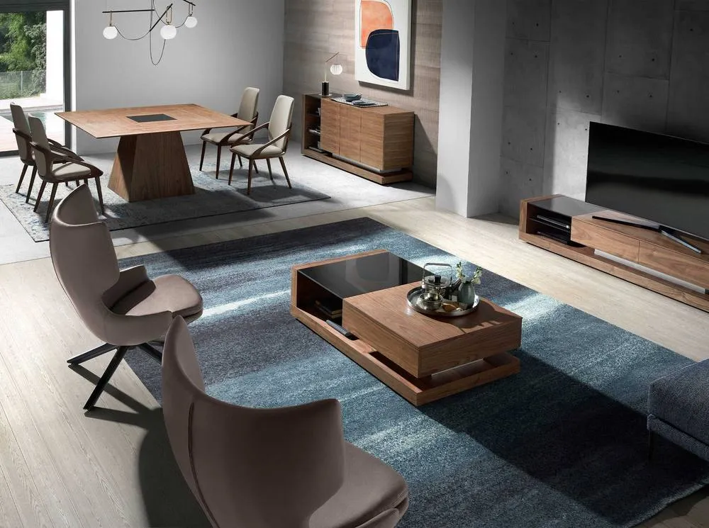 Angel Cerda Rectangular Coffee Table, Walnut Veneer & Black in Brown 4