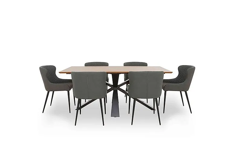 Hanoi Fixed Table with Metal Base and 6 Faux Leather Dining Chairs - Slate Grey