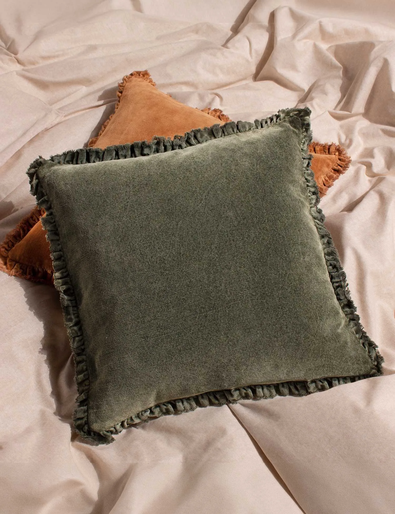 YARD Bertie Cotton Velvet Cushion Sage