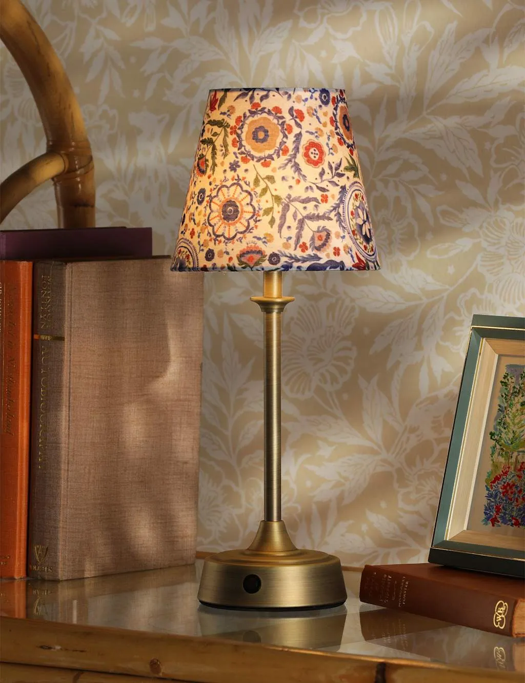 Joules Home Lighting Apsley Rechargeable Metal Floral Table Lamp Antique Brass