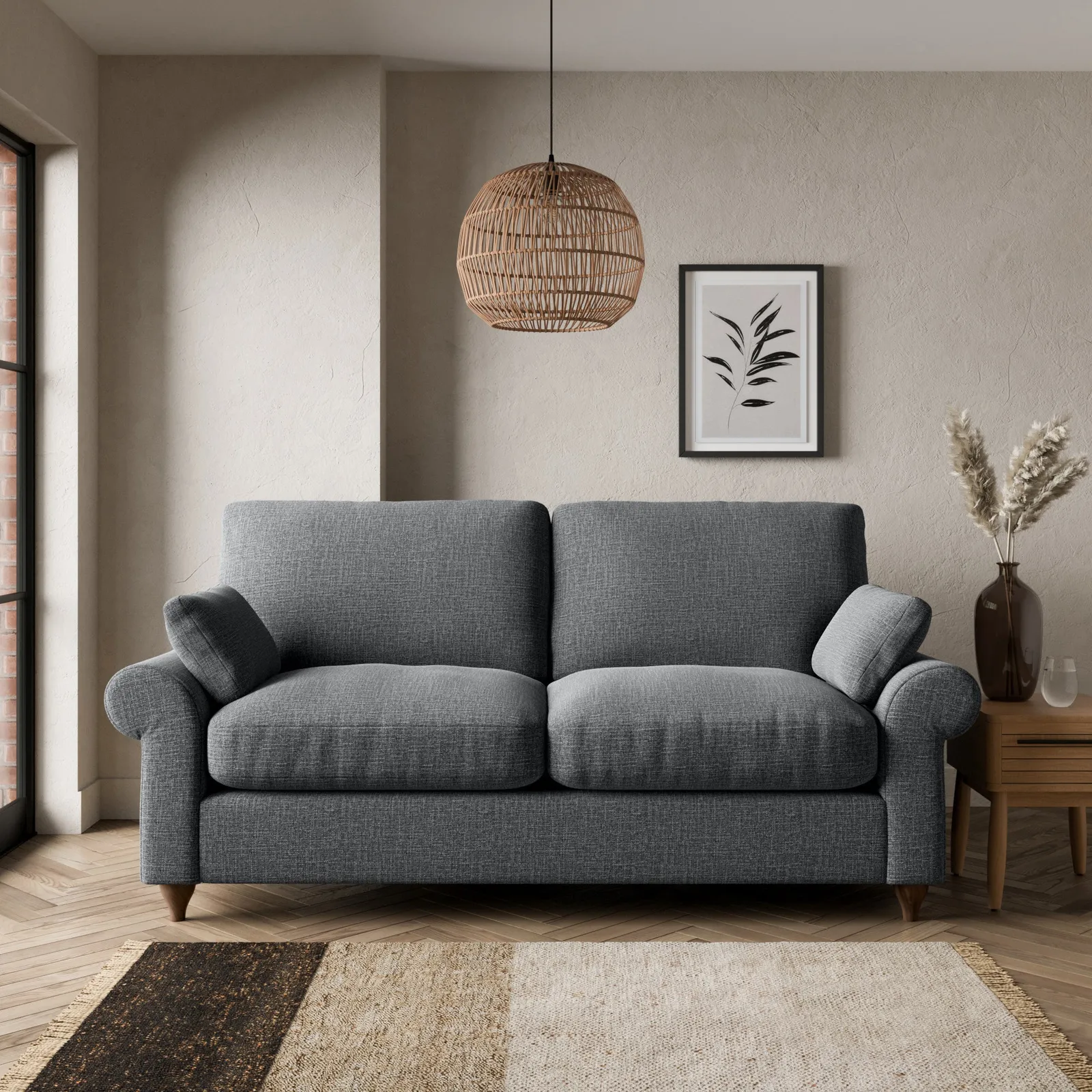Salisbury Slub Cotton Blend 2 Seater Sofa Black